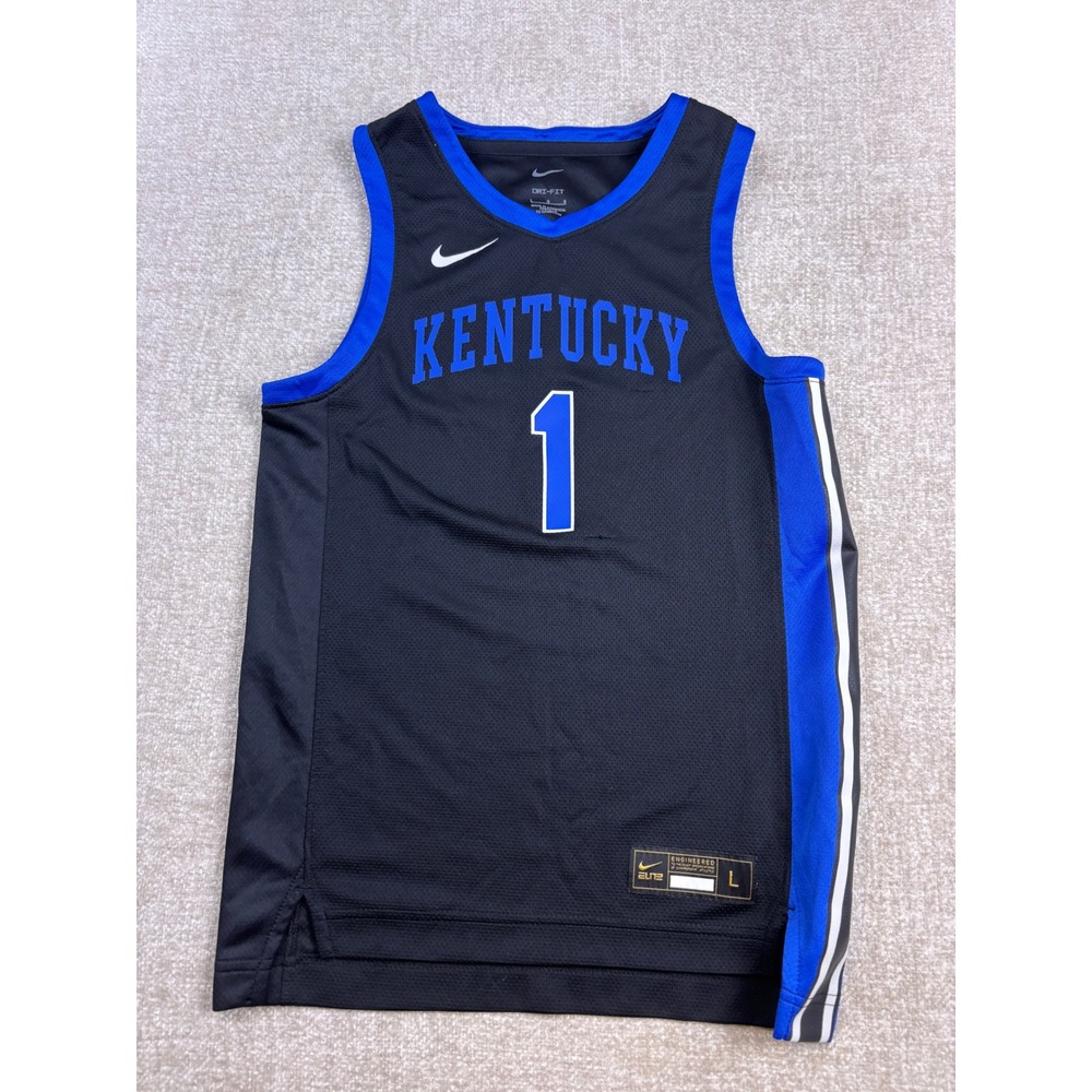 Nike Kids Kentucky Wildcats Basketball Jersey Black Blue Dri-FIT Elite Size L 1